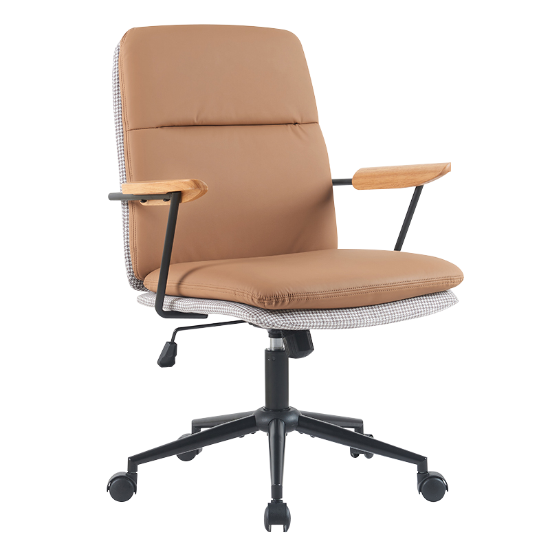 素朴な黄色の木製アームレスト ダブル クッション ホーム オフィス チェア (X-5135)