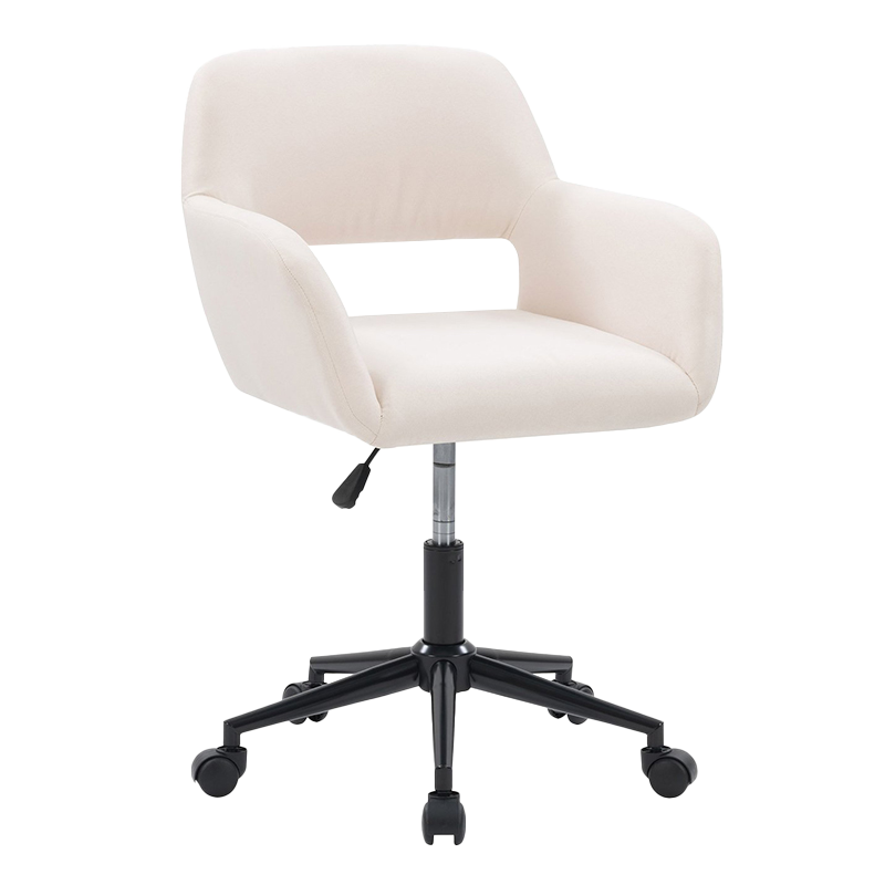 ベージュファブリック木製アームレストワイド布張りホームオフィスチェア (GY-630)